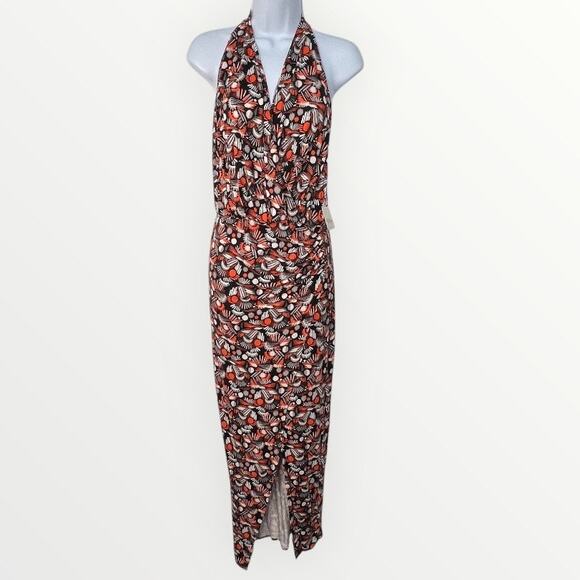 Free People Daria Halter Maxi Dress Floral Low Back Wrap Slit Plunge Size S NWT - Picture 14 of 14